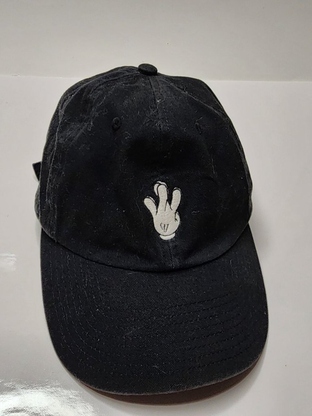 Headway Black Dad Cap — Cartoon Glove Hand Embroidery, One Size